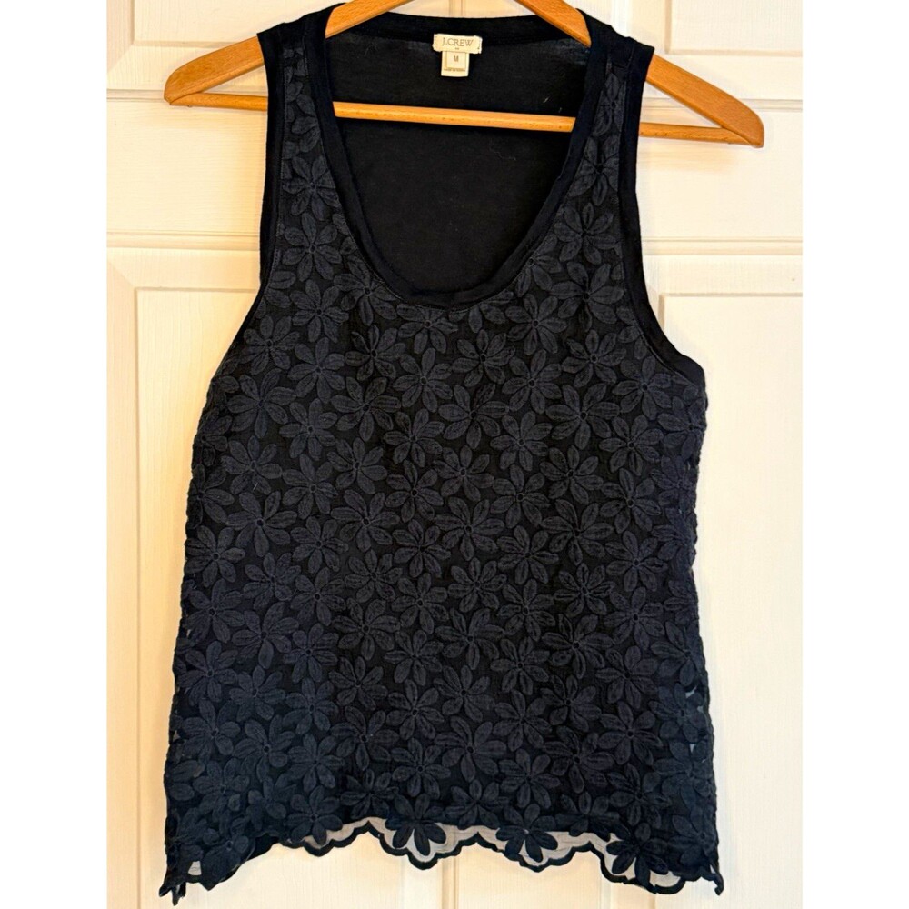 J.CREW Women’s Black Floral Embroidered Scoop Neck Sleeveless Tank Top M